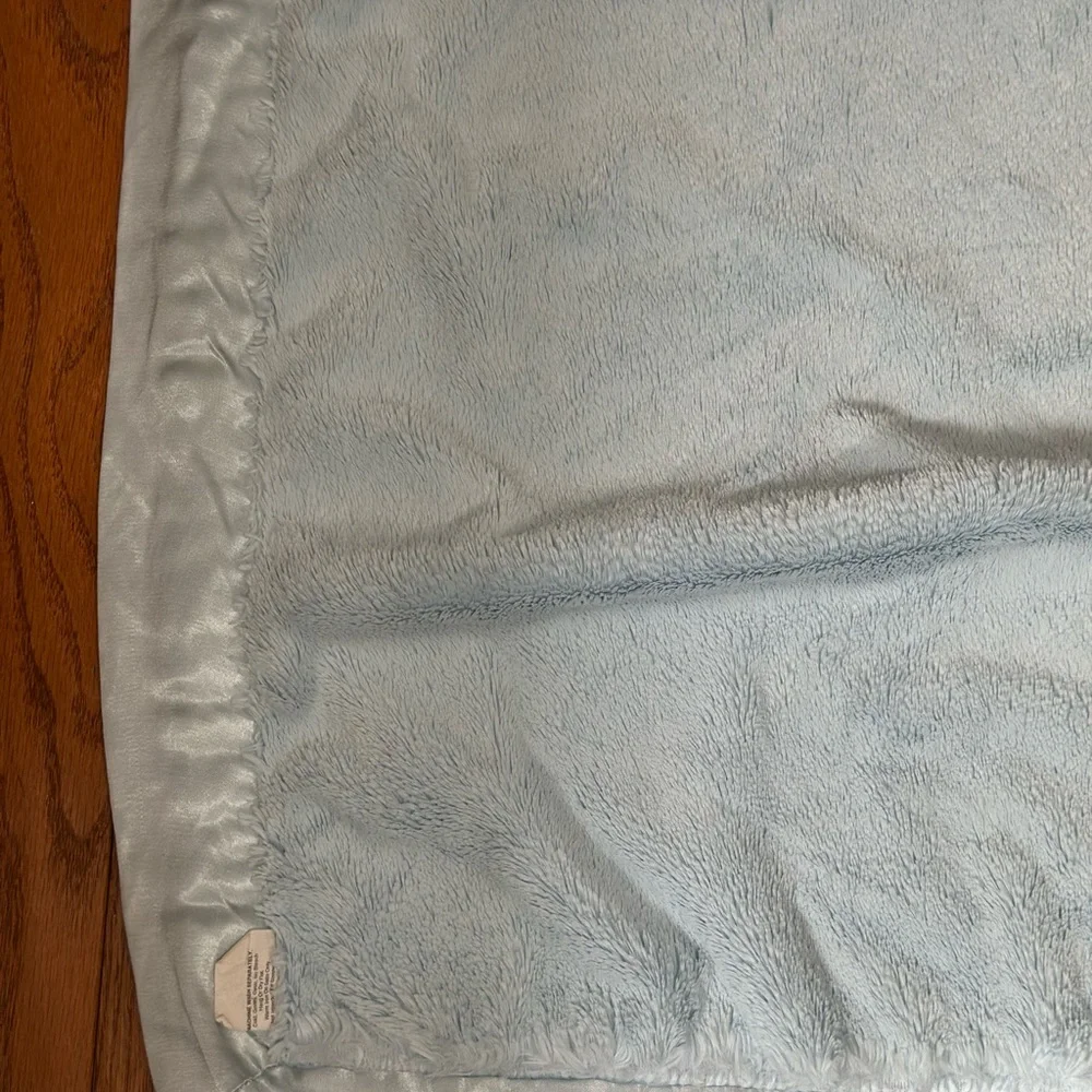 Little Giraffe Luxe Baby Blanket Blue Satin Trim 30x35 Faux Fur Made USA